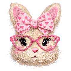Fuzzy Easter Bunny with Pink Heart Bow & Glitter Glasses – Easter Ready to Press DTF Transfer