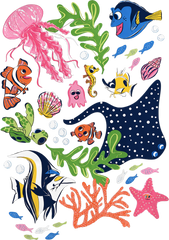 Cute Ocean Sea Life Cartoon Fish Jellyfish Coral Underwater Marine Animals Graphic – Animals Ready to Press DTF Transfer