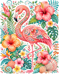 Tropical Pink Flamingo Floral Hibiscus Paradise Summer Beach Graphic – Summer Ready to Press DTF Transfer
