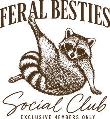 Feral Besties Social Club Raccoon with Heart Sunglasses Funny Retro Graphic – Summer Ready to Press DTF Transfer