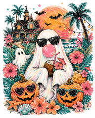 Summerween Tropical Ghost Pumpkin Beach Halloween Graphic – Halloween Ready to Press DTF Transfer