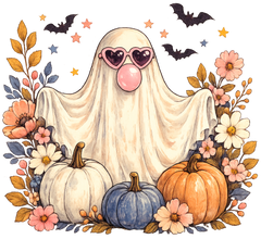 Cute Halloween Ghost With Sunglasses & Bubble Gum – Halloween Ready to Press DTF Transfer