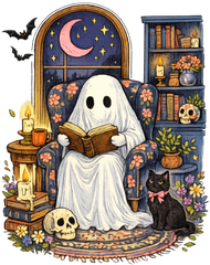 Cozy Ghost with Witch Hat Graphic – Halloween Ready to Press DTF Transfer