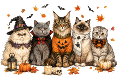 Cute Halloween Cat Costume Group Fall Graphic – Halloween Ready to Press DTF Transfer