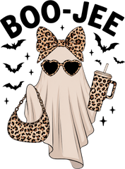 Boo-Jee Leopard Print Ghost With Tumbler – Halloween Ready to Press DTF Transfer