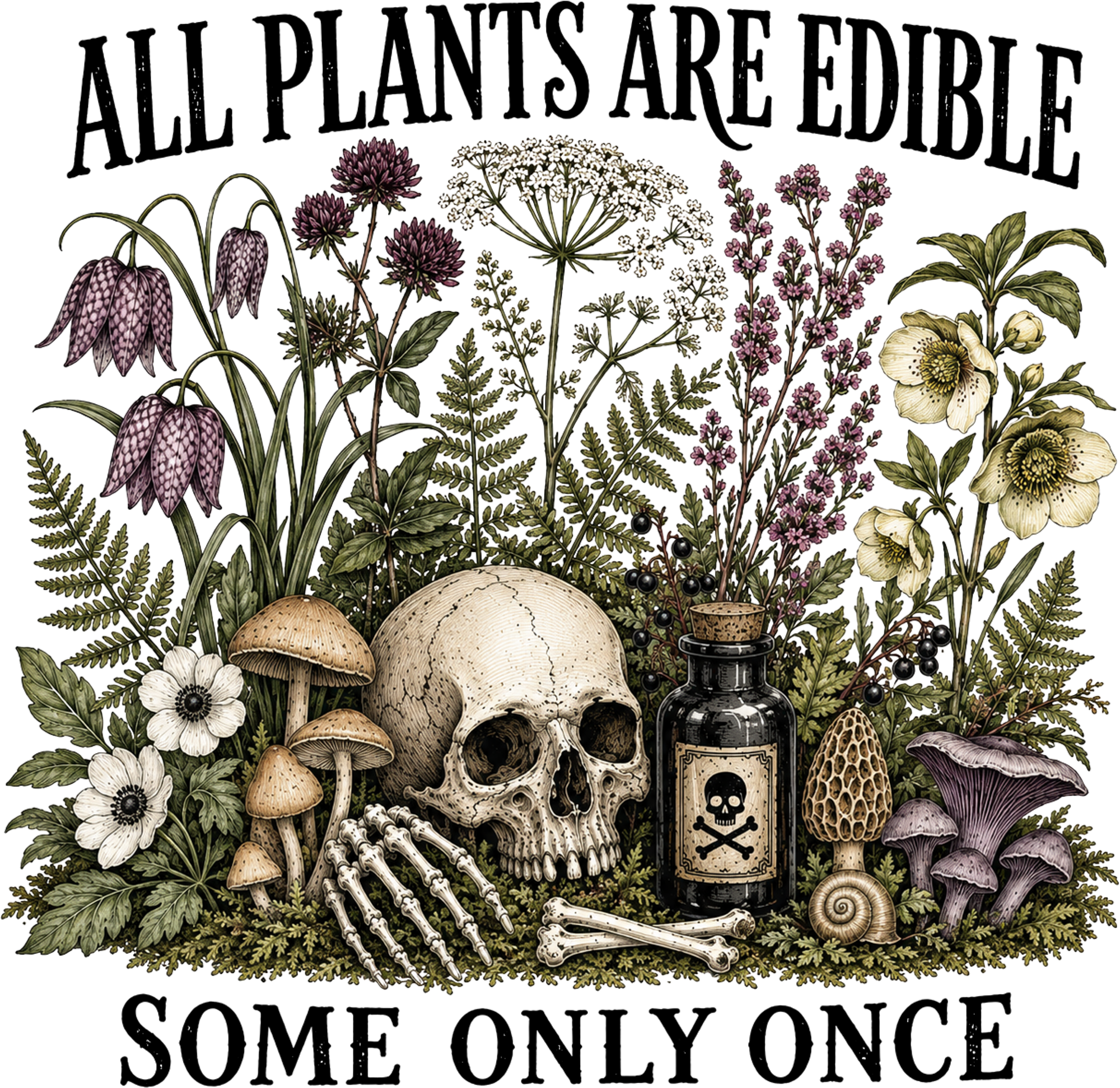 All Plants Are Edible Some Only Once Skull And Poison – Halloween Ready to Press DTF Transfer