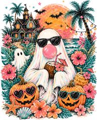 Summerween Ghost with Bubblegum and Sunglasses – Halloween Ready to Press DTF Transfer