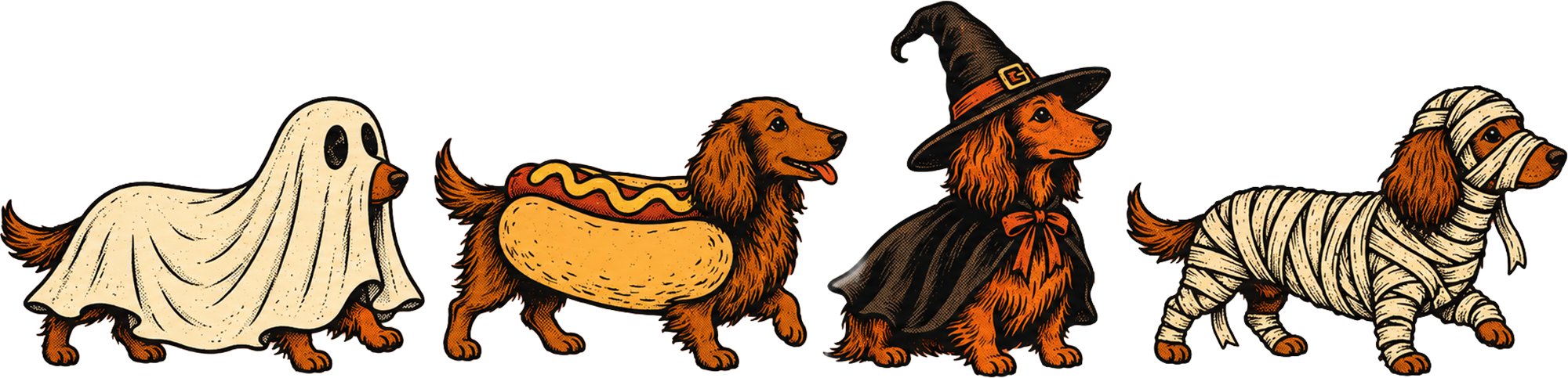 Halloween Dachshund Dog Costumes – Halloween Ready to Press DTF Transfer