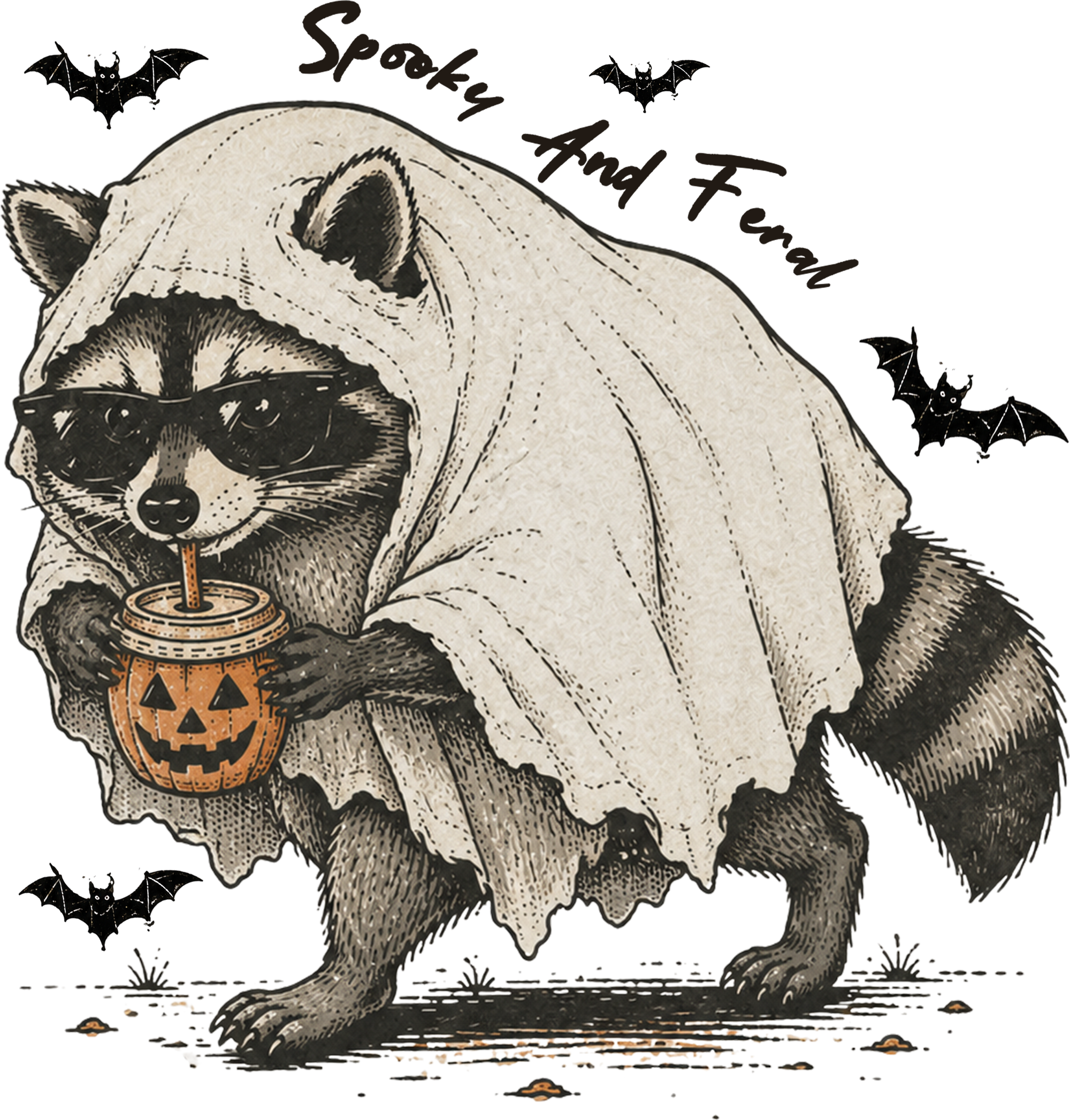 Spooky And Feral Raccoon Ghost – Halloween Ready to Press DTF Transfer