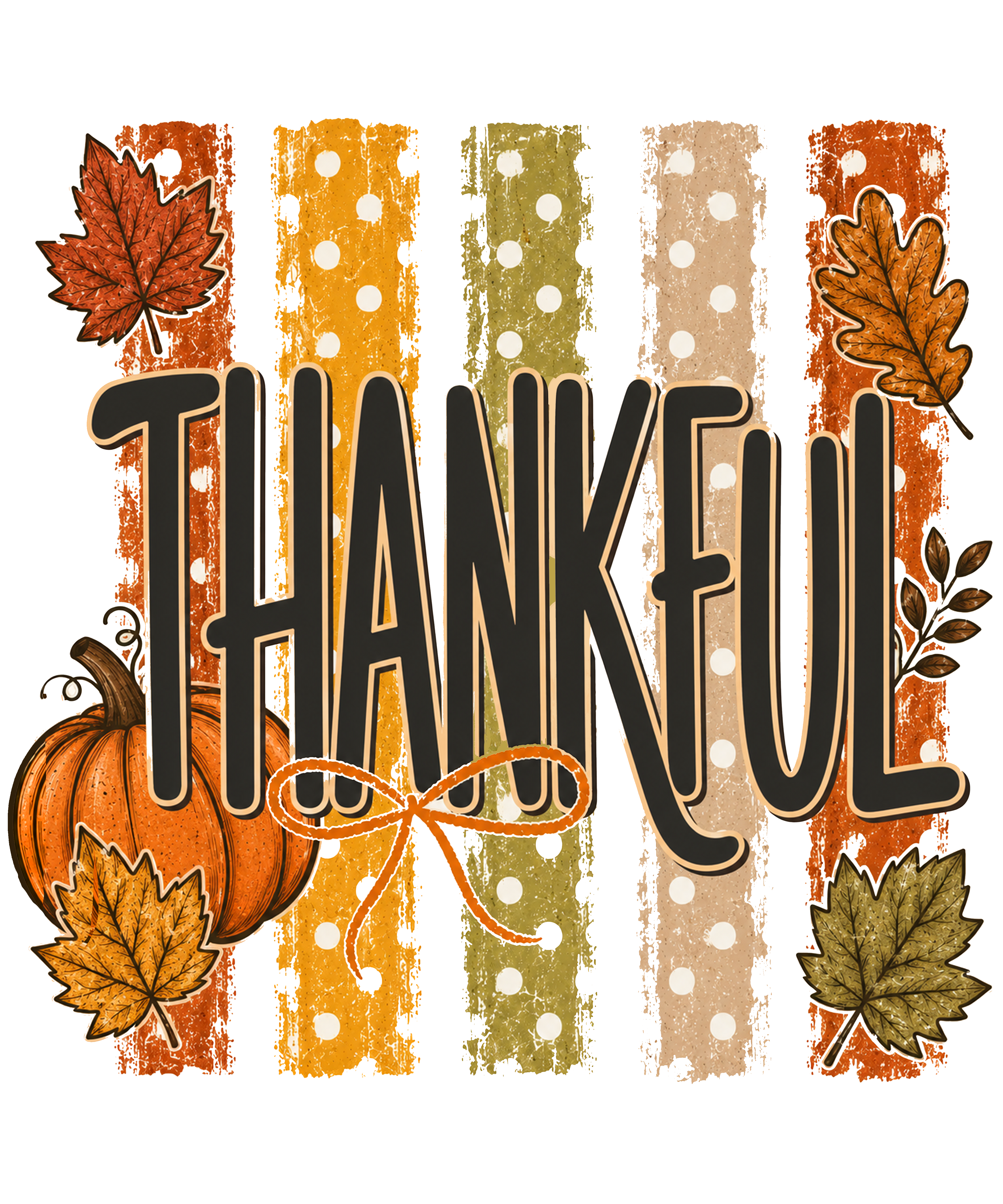 Thankful Autumn Stripes and Pumpkin – Thanksgiving Ready to Press DTF Transfer