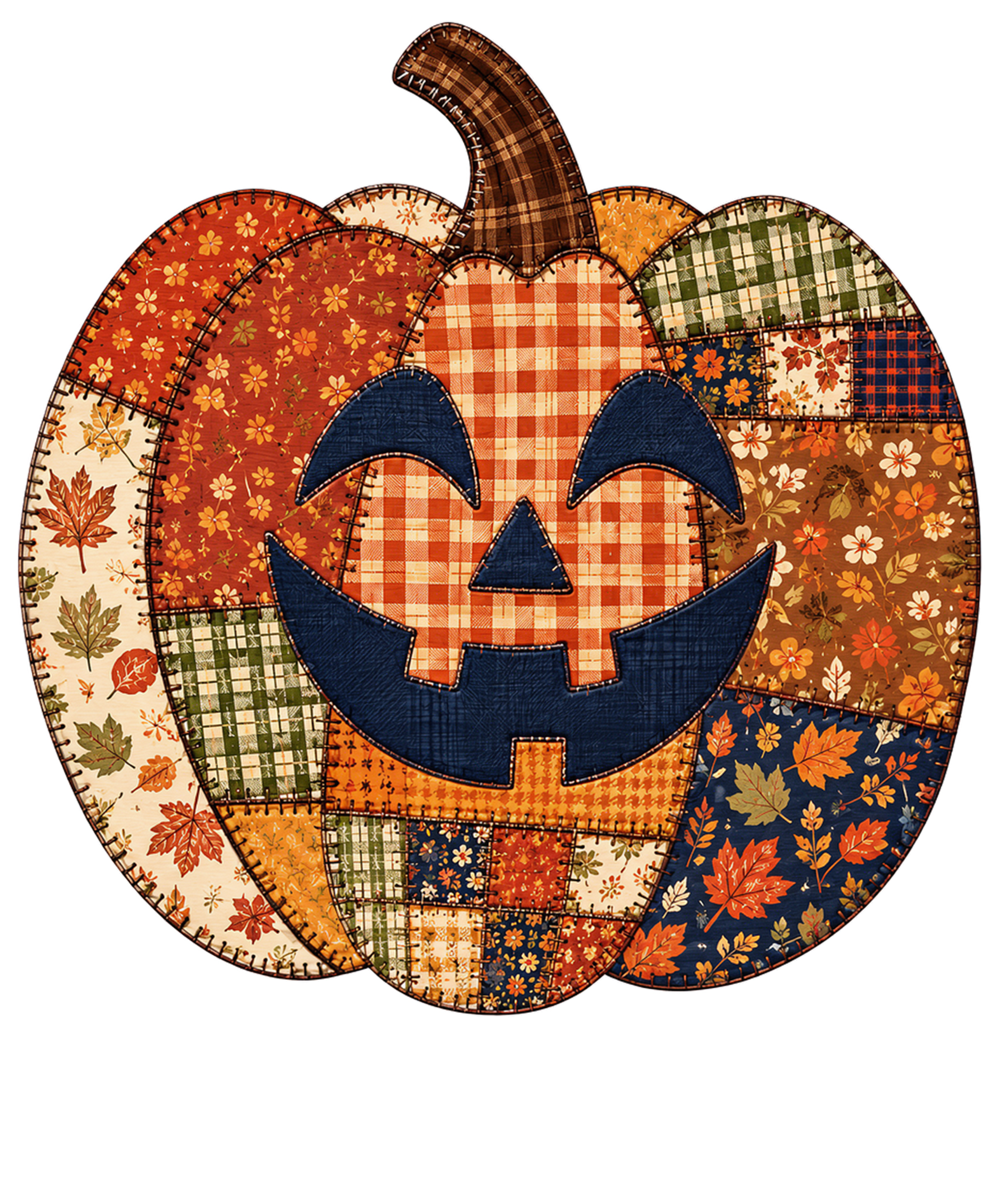 Smiling Patchwork Jack O Lantern Pumpkin – Halloween Ready to Press DTF Transfer