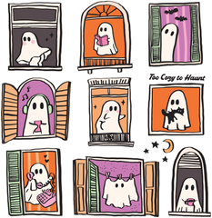 Too Cozy to Haunt – Cozy Ghost Window Ready to Press DTF Transfer