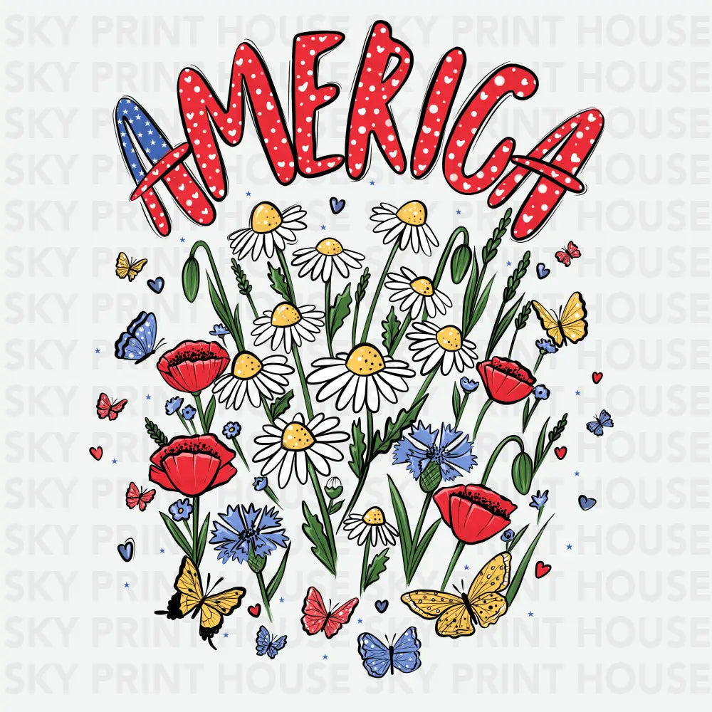 America Wildflowers 4th of July Ready to Press DTF Transfer