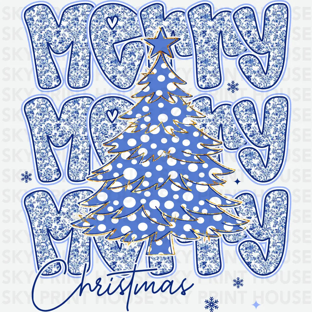 Blue Merry Christmas - Christmas Ready to Press DTF Transfer