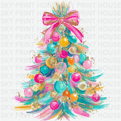 Bright Pastel Brushstroke Christmas Tree Design – Christmas Ready to Press DTF Transfer