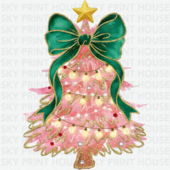 Brushstroke Christmas Tree Coquette Bow - Christmas Ready to Press DTF Transfer