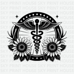 Caduceus Sunflower Nurse Ready to Press DTF Transfer