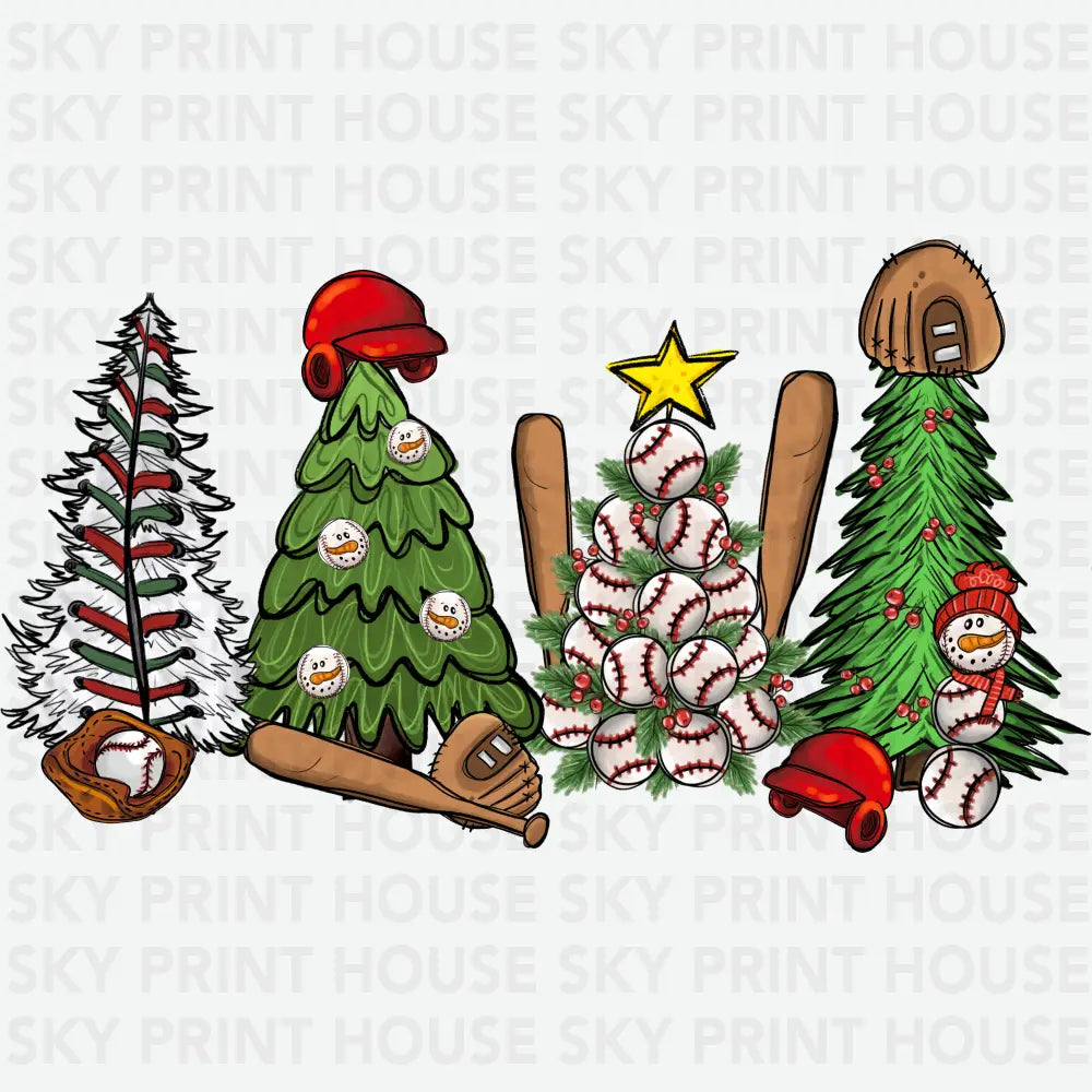 Christmas Baseball Tree - Christmas Ready to Press DTF Transfer