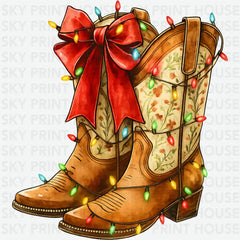 Christmas Cowboy Boots - Christmas Ready to Press DTF Transfer