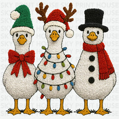 Christmas Goose Trio Tufted Art Design – Christmas Ready to Press DTF Transfer