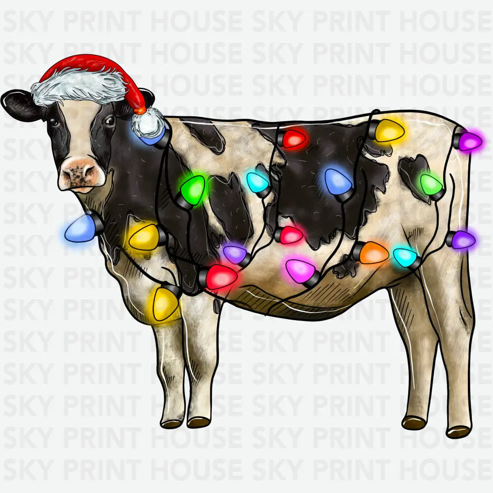 Christmas Light Cow- Christmas Ready to Press DTF Transfer