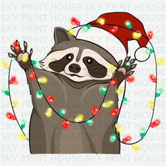 Christmas Lights Racoon - Christmas Ready to Press DTF Transfer