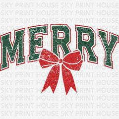 Christmas Merry Bow - Christmas Ready to Press DTF Transfer