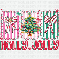 Christmas Tree And Bow Holly Jolly - Christmas Ready to Press DTF Transfer