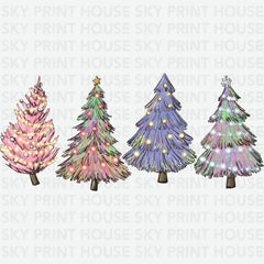 Colorful Christmas Trees - Christmas Ready to Press DTF Transfer