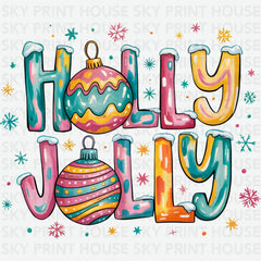 Colorful Holly Jolly - Christmas Ready to Press DTF Transfer