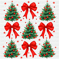 Coquette Christmas Trees Red Bows - Christmas Ready to Press DTF Transfer