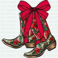 Cowgirl Boots Christmas - Christmas Ready to Press DTF Transfer