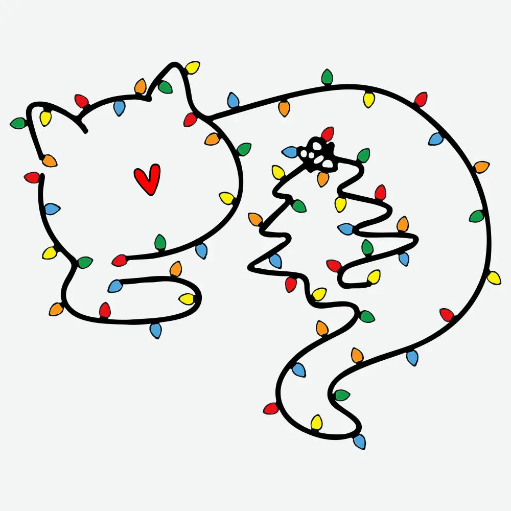 Cute Kitty with Lights - Christmas Ready to Press DTF Transfer