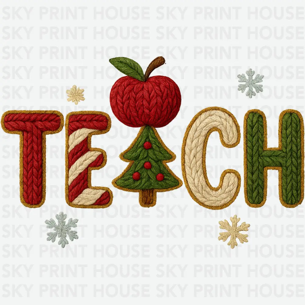 Faux Yarn Christmas Teach - Christmas Ready to Press DTF Transfer