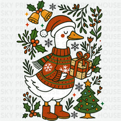 Floral Christmas Goose - Christmas Ready to Press DTF Transfer