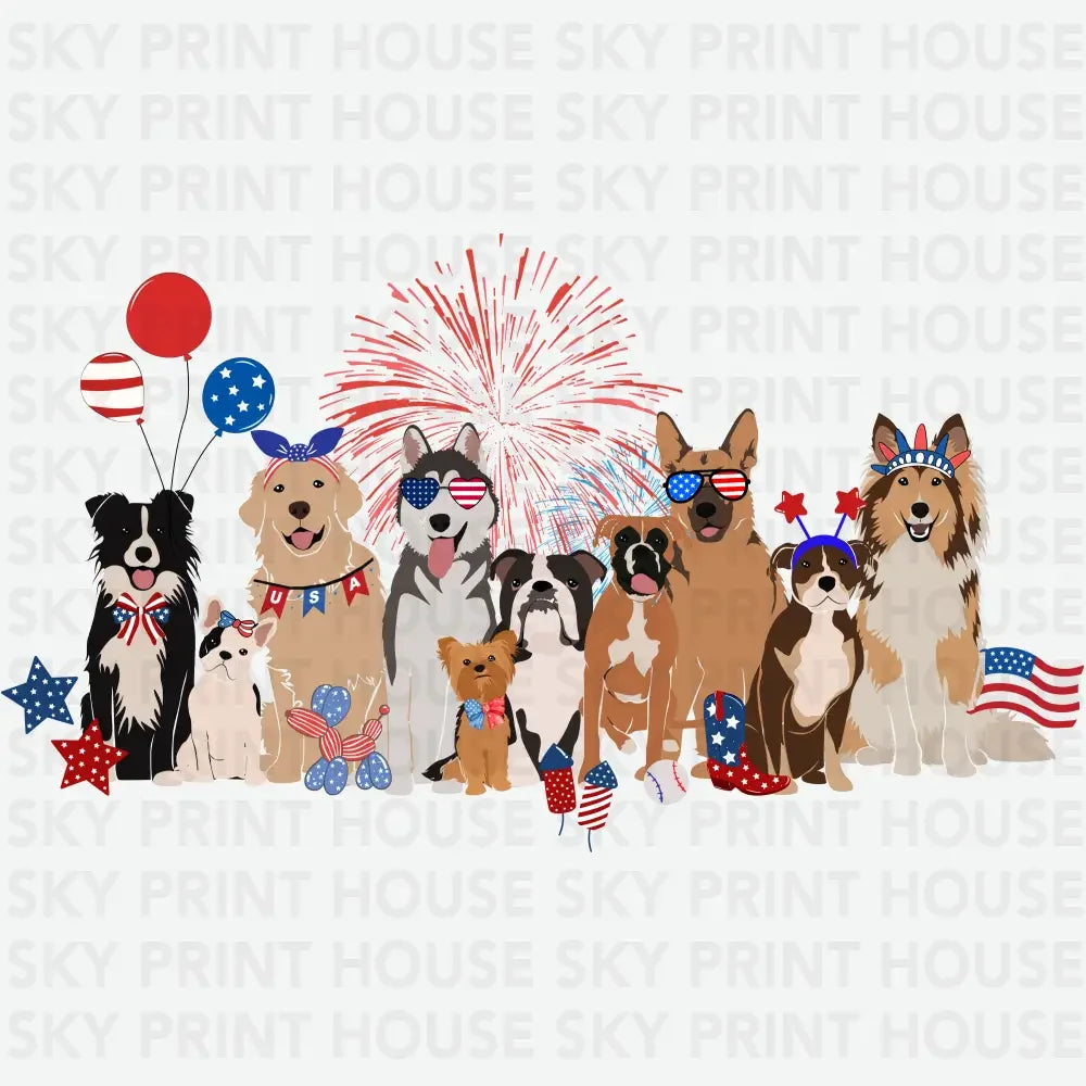 Fourth of July Dogs 4th of July Ready to Press DTF Transfer