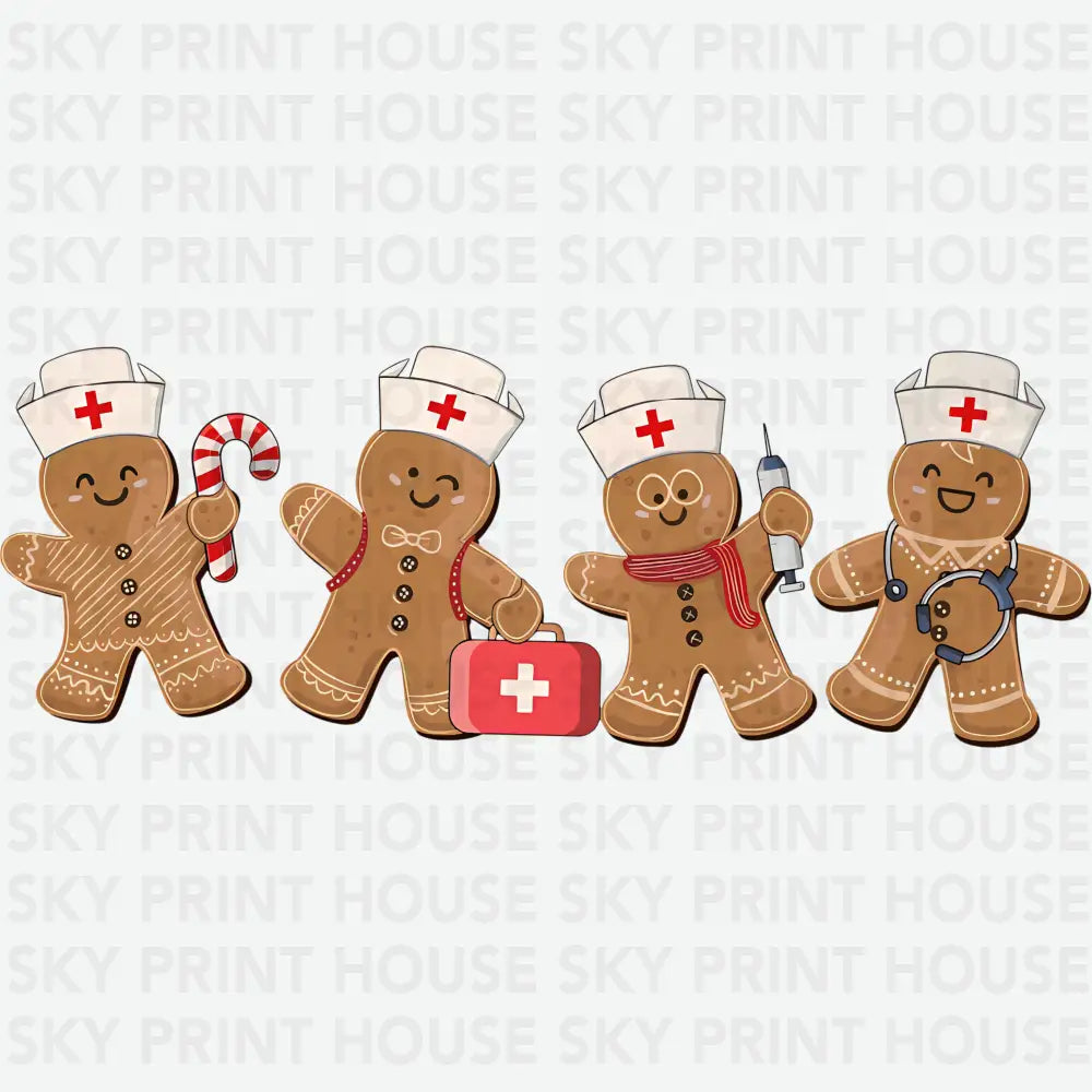 Gingerbread Nurse Christmas - Christmas Ready to Press DTF Transfer