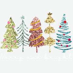 Glitter Merry And Bright Christmas Trees - Christmas Ready to Press DTF Transfer