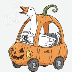 Goose in Pumpkin Car – Funny Halloween Ready to Press DTF Transfer
