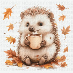 Hedgehog with Fall Leaves and Mug Fall Ready to Press DTF Transfer