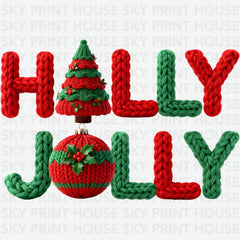 Holly Jolly Crochet Ornament Christmas - Christmas Ready to Press DTF Transfer
