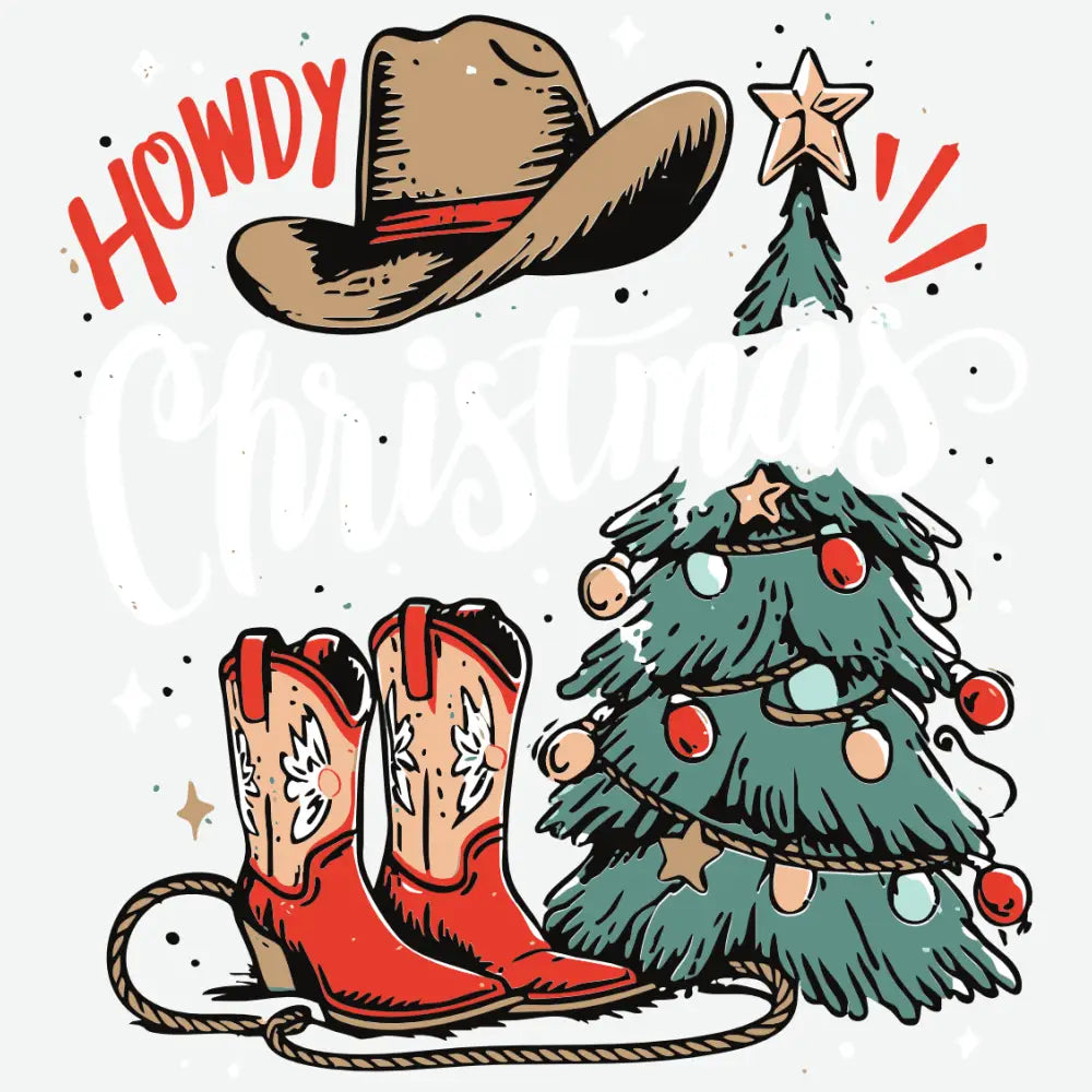 Howdy Christmas Cowboy Boots Design – Christmas Ready to Press DTF Transfer