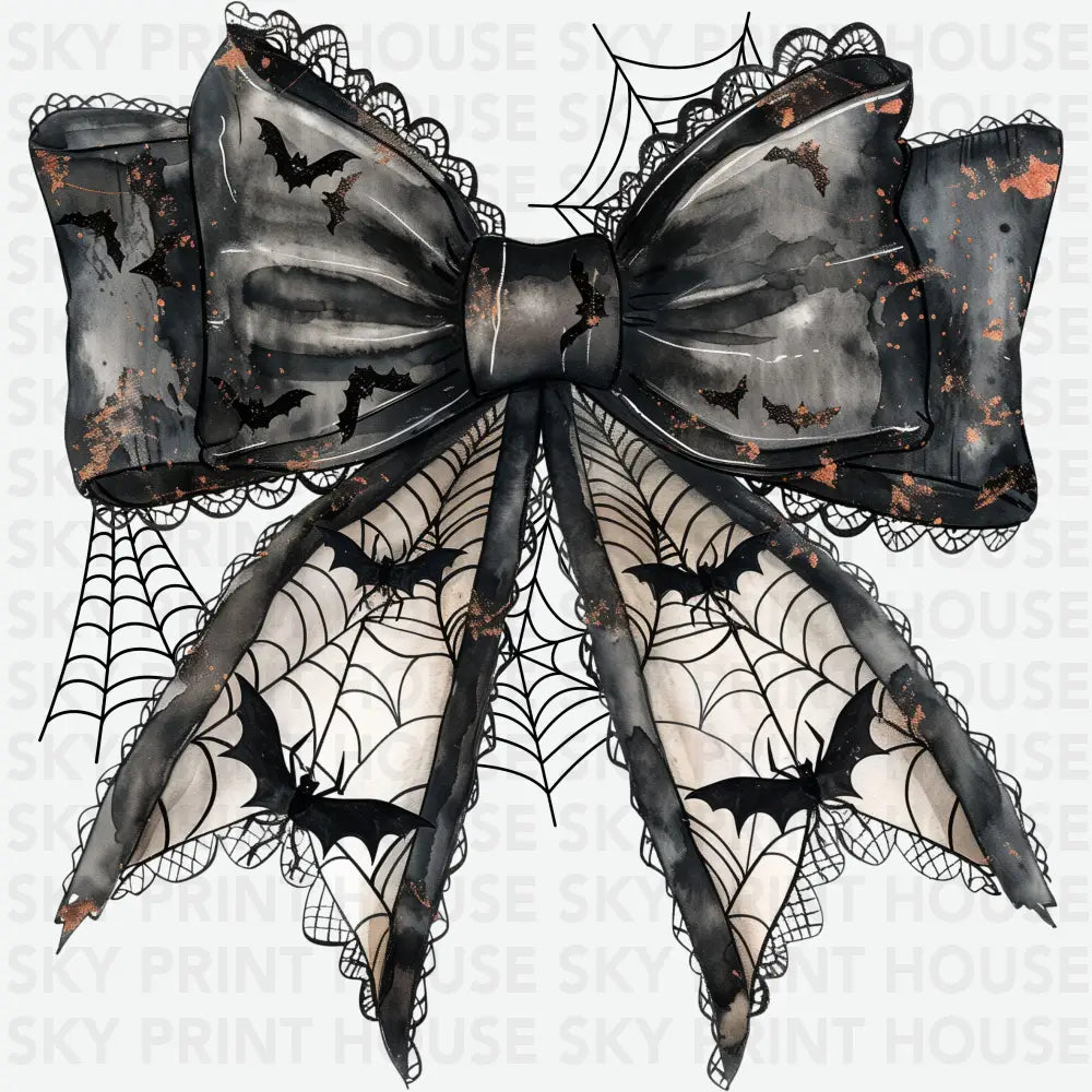 Lace Spiderweb Bat Bow Halloween Ready to Press DTF Transfer
