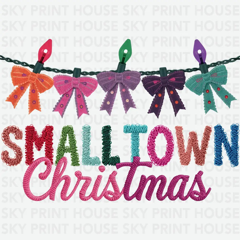 Latch Hook Yarn Faux Bow Smalltown Christmas - Christmas Ready to Press DTF Transfer