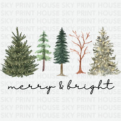 Merry & Bright Trees - Christmas Ready to Press DTF Transfer