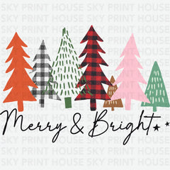 Merry & Bright Trees - Christmas Ready to Press DTF Transfer