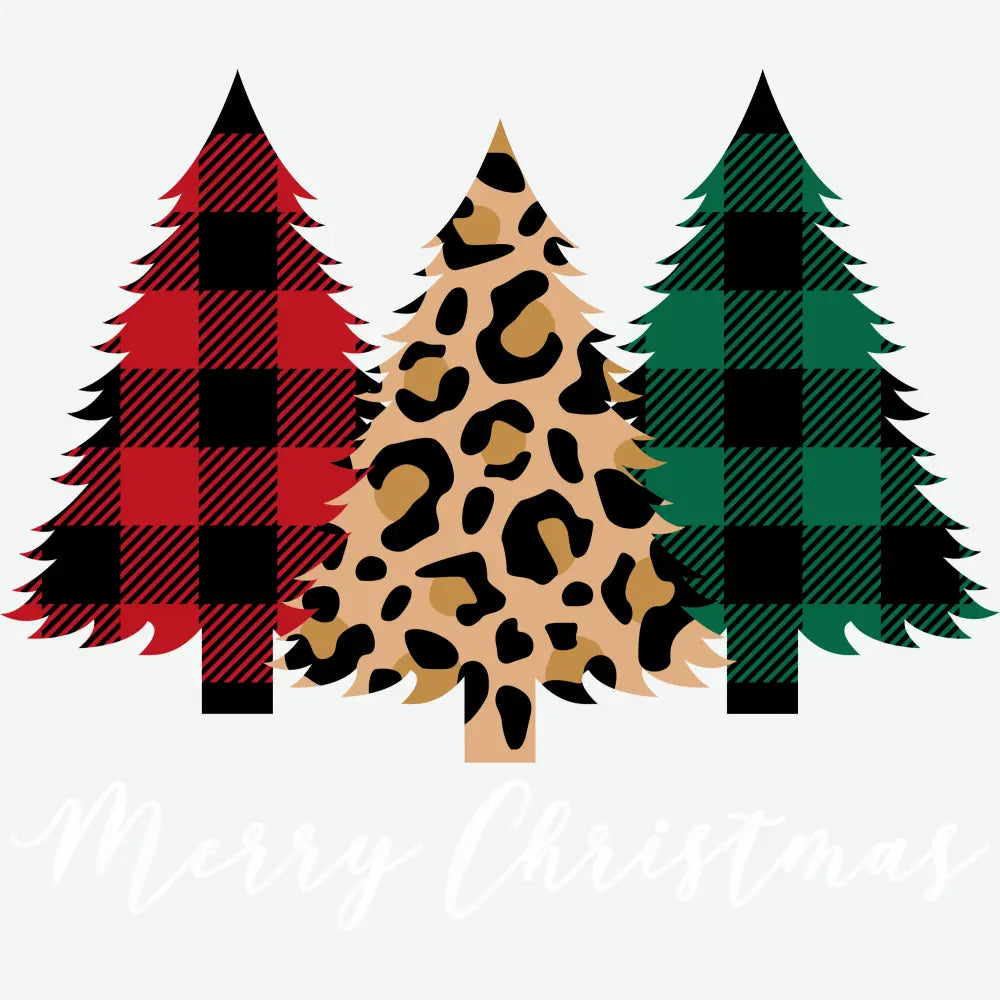 Merry Christmas Plaid And Leopard Trees - Christmas Ready to Press DTF Transfer