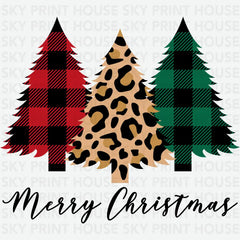 Merry Christmas Plaid And Leopard Trees - Christmas Ready to Press DTF Transfer