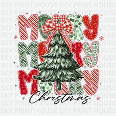 Merry Merry Merry Christmas Tree Design - Christmas Ready to Press DTF Transfer