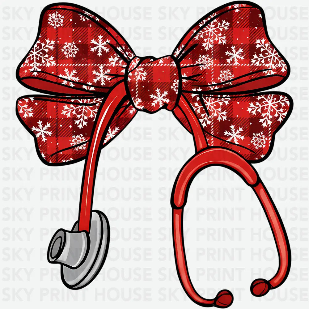 Nurse Christmas Coquette Bow - Christmas Ready to Press DTF Transfer